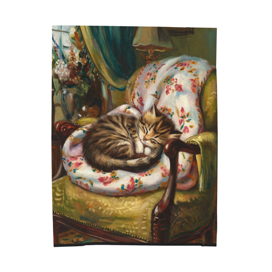 Plush Cat Nap Blanket - Cozy Vintage Style Sofa Throw