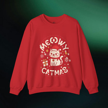 Cute Christmas Cat Sweatshirt, Meowy Christmas Cat Sweater | Meowy Catmas Sweatshirt   