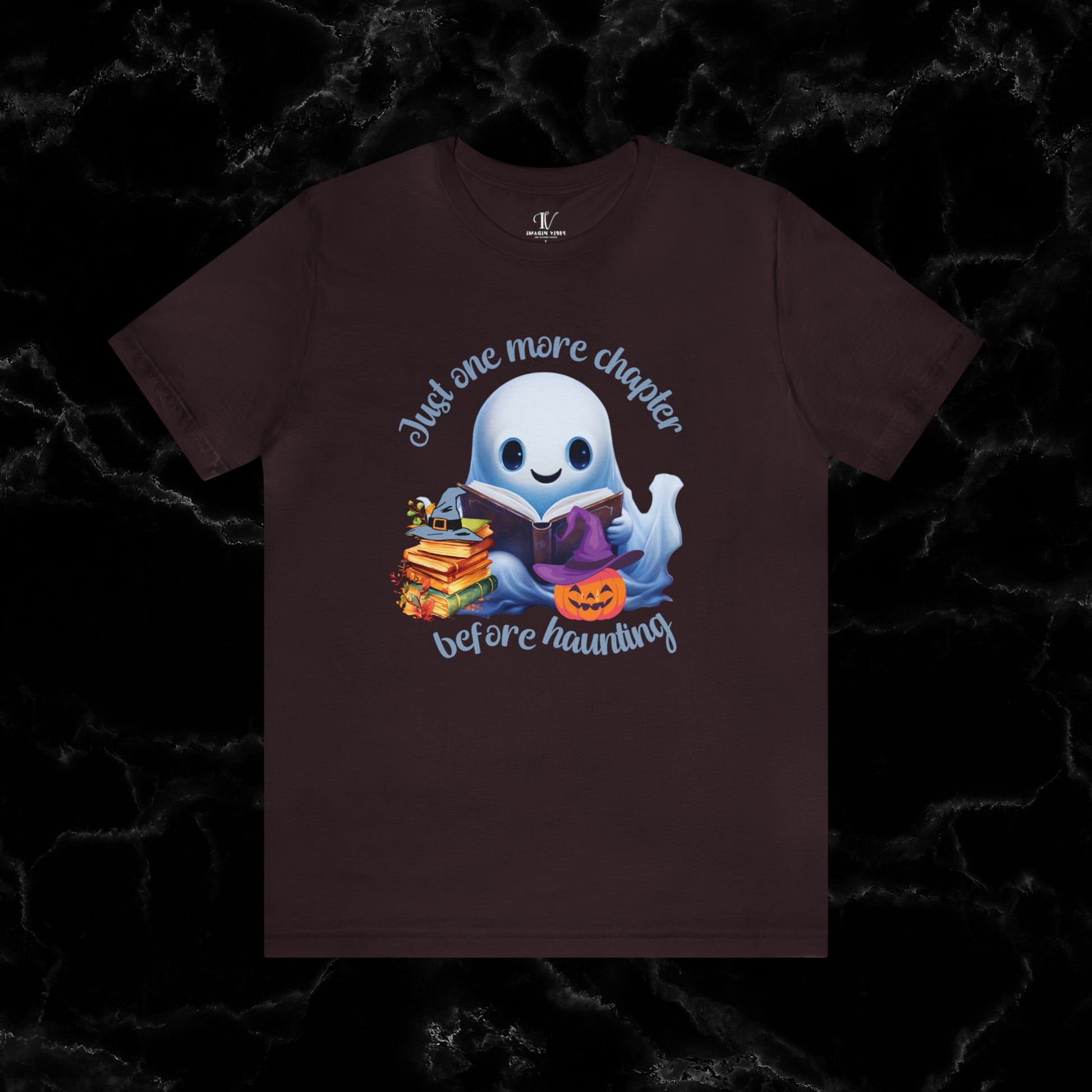Just One More Chapter T-Shirt | Book Lover Halloween Tee - Librarian Shirt - Halloween Student Tee - Halloween Ghost Book Ghost Read Book T-Shirt Oxblood Black XS 