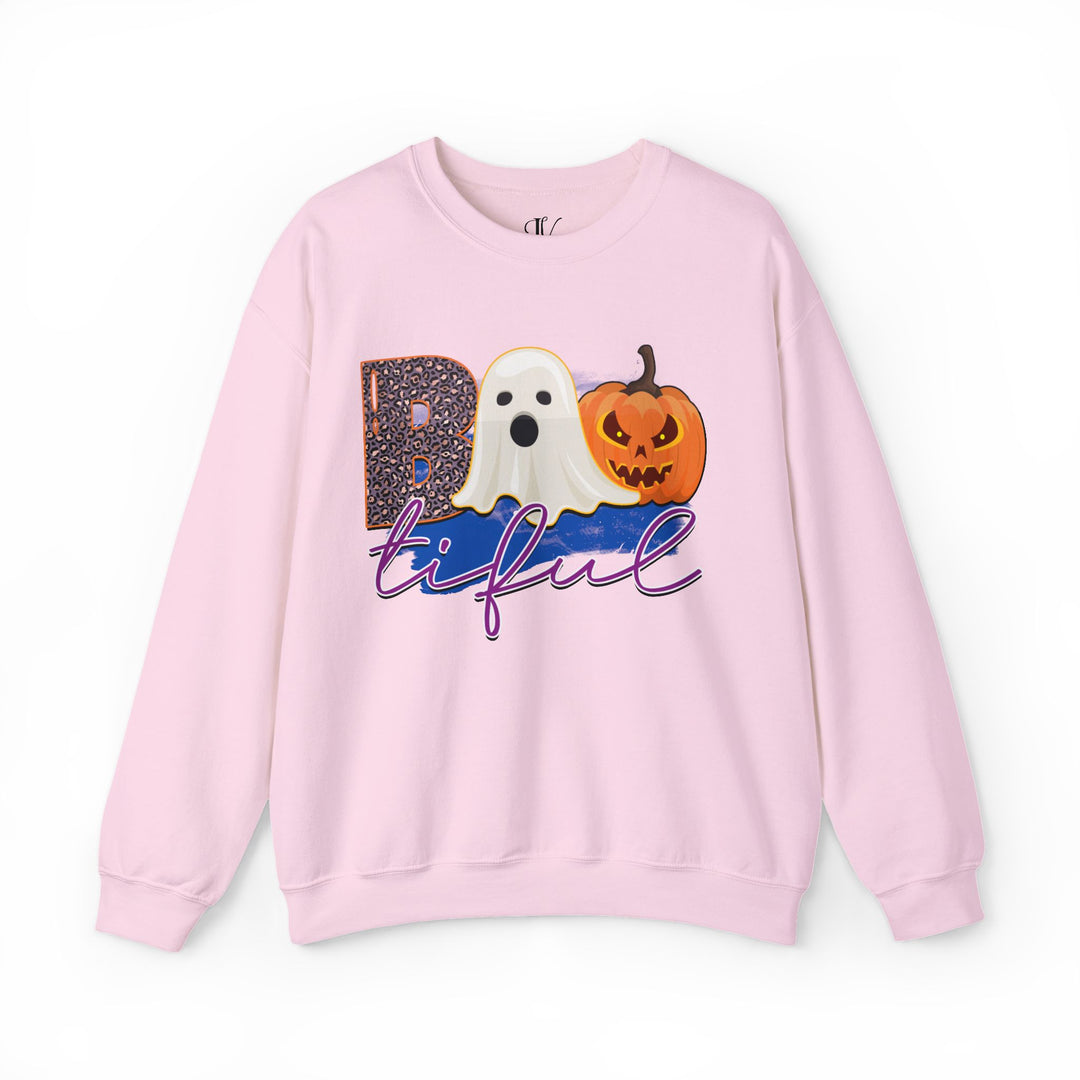 Bootiful Halloween Sweatshirt: Ghost and Pumpkin Design Sweatshirt Printify S Light Pink