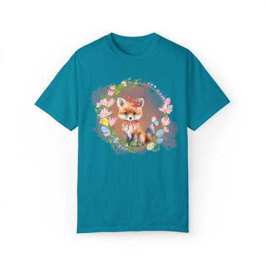 Fox Illustration Springtime Unisex Garment-Dyed T-shirt T-Shirt Printify Topaz Blue S