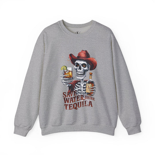 Sweatshirt - Save Water Drink Tequila Skeleton Sweatshirt Printify S Sport Grey