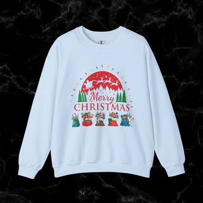 Merry Christmas Sweatshirt - Christmas Shirt with Santa and Festive Theme Sweatshirt S Light Blue 