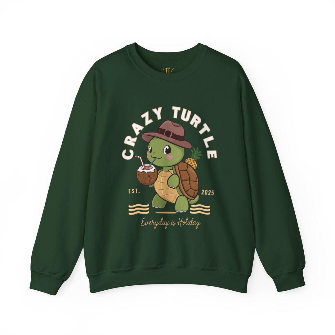 Crazy Turtle Graphic Sweatshirt Sweatshirt Printify S Forest Green