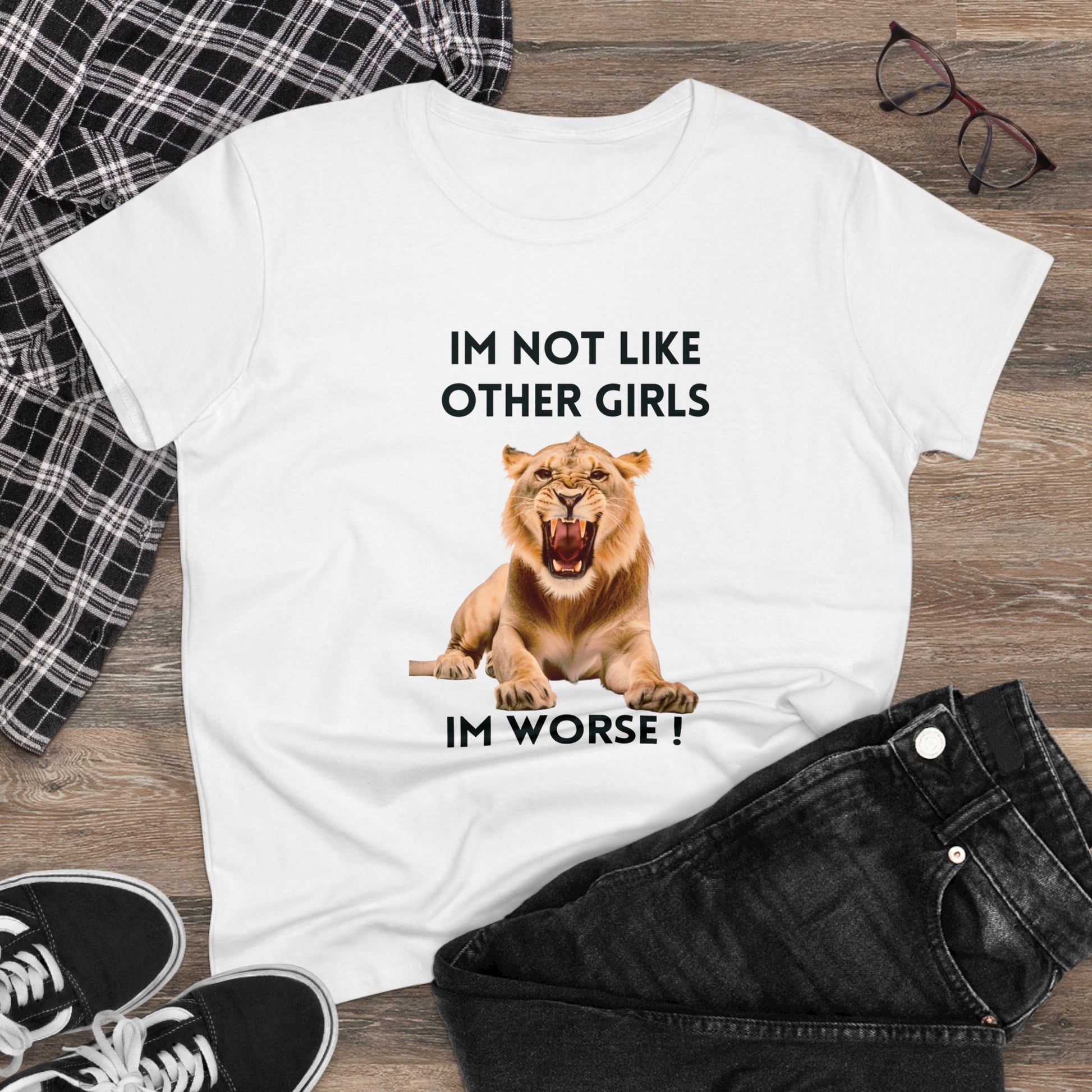 Angry Lion Funny T-Shirt - I'm Not Like Other Girls T-Shirt White S 