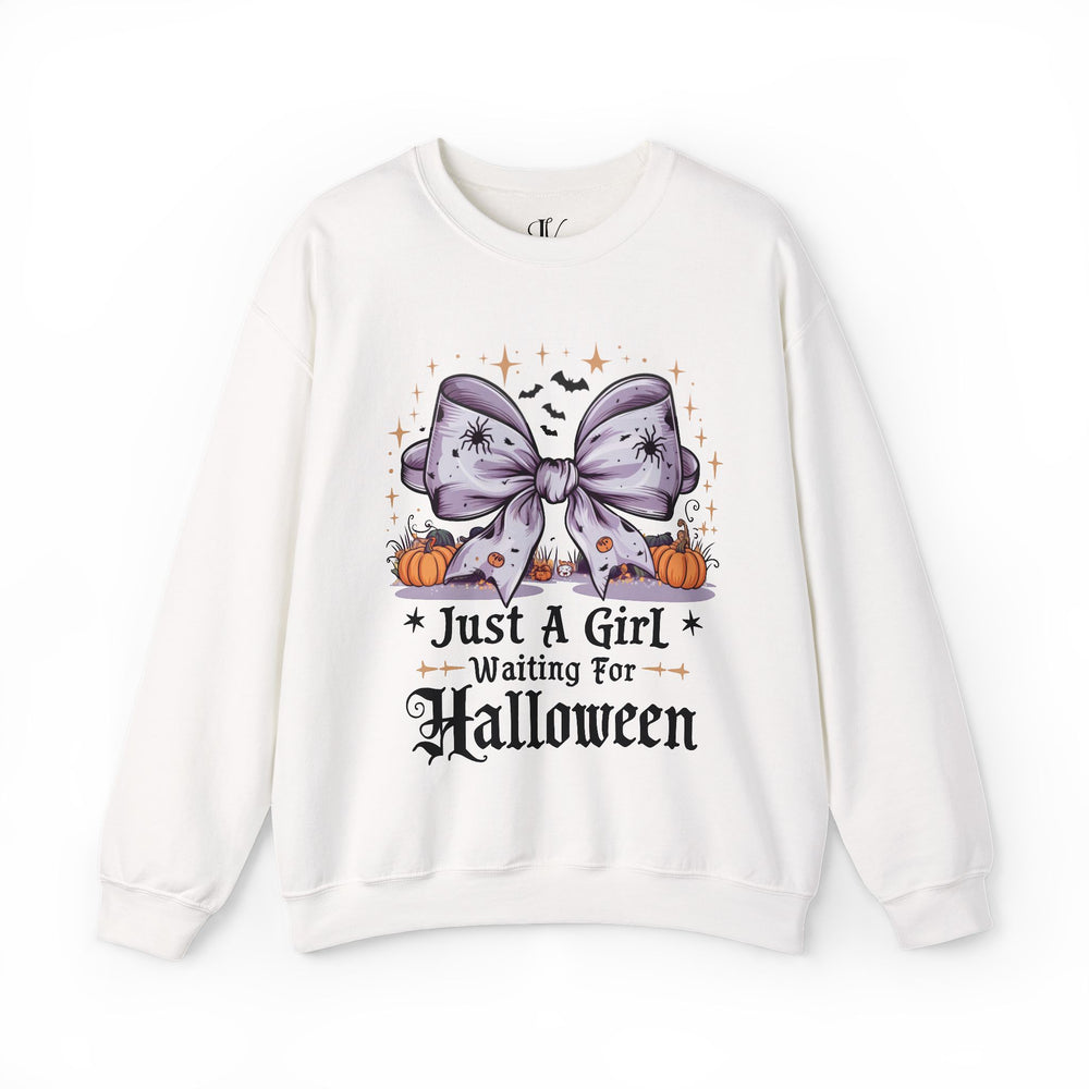 Just A Girl Waiting For Halloween Sweatshirt Sweatshirt Printify S White