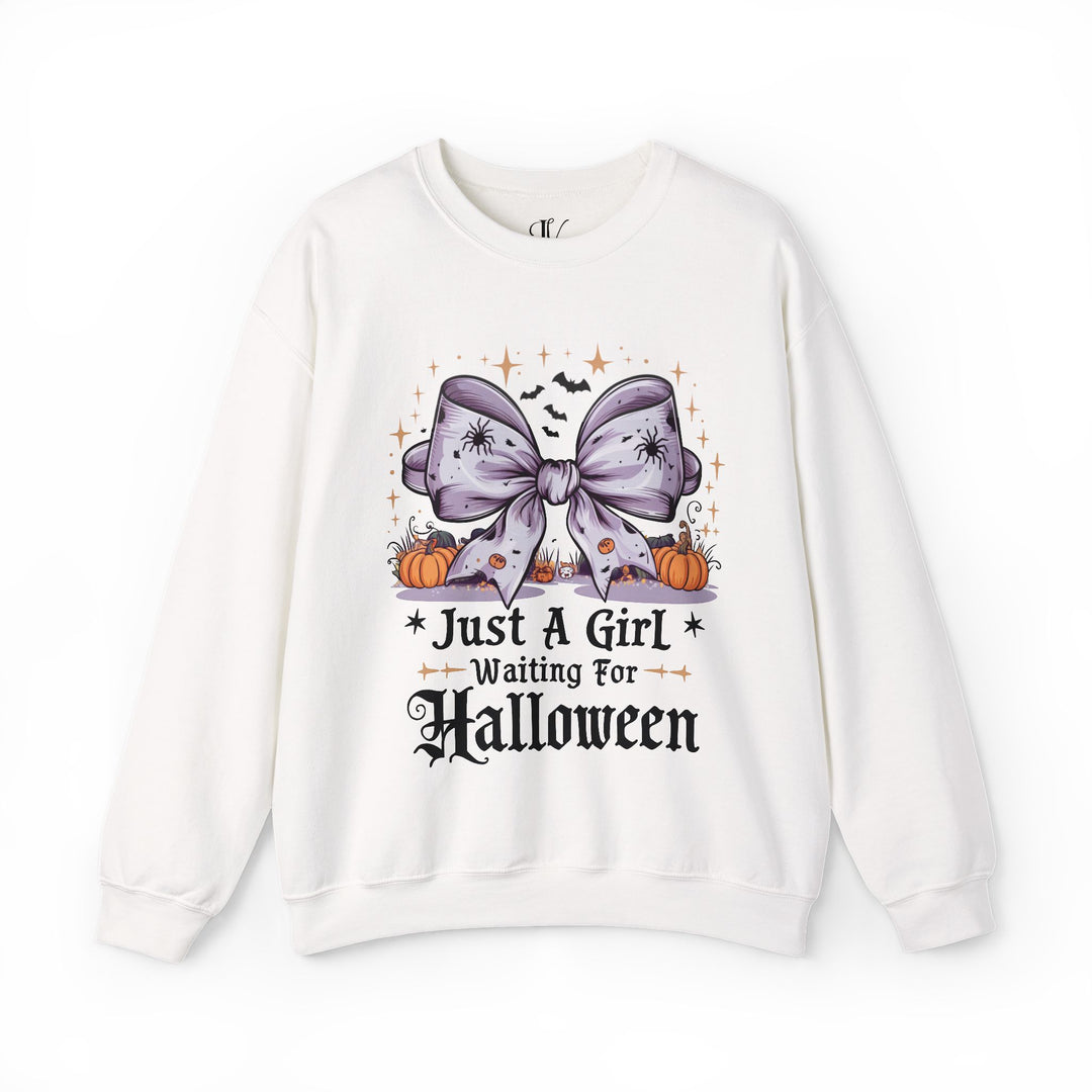 Just A Girl Waiting For Halloween Sweatshirt Sweatshirt Printify S White