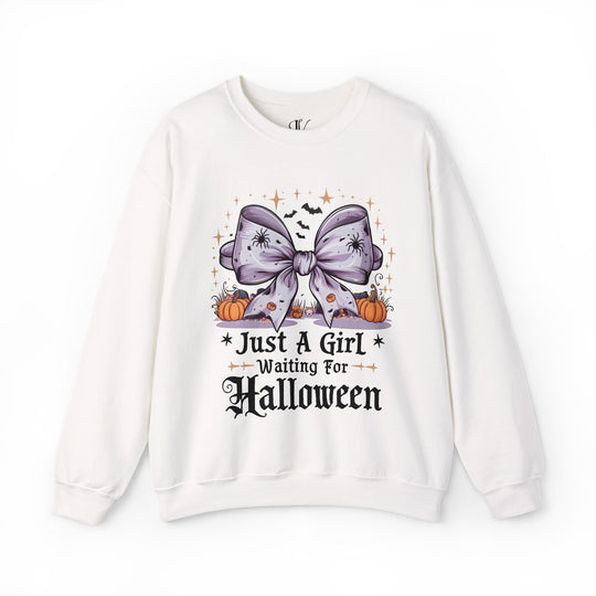 Just A Girl Waiting For Halloween Sweatshirt Sweatshirt Printify S White