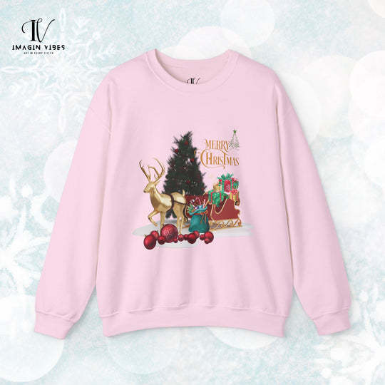Imagin Vibes Merry Christmas Sweatshirt: Stylish Reindeer Design Sweatshirt S Light Pink 