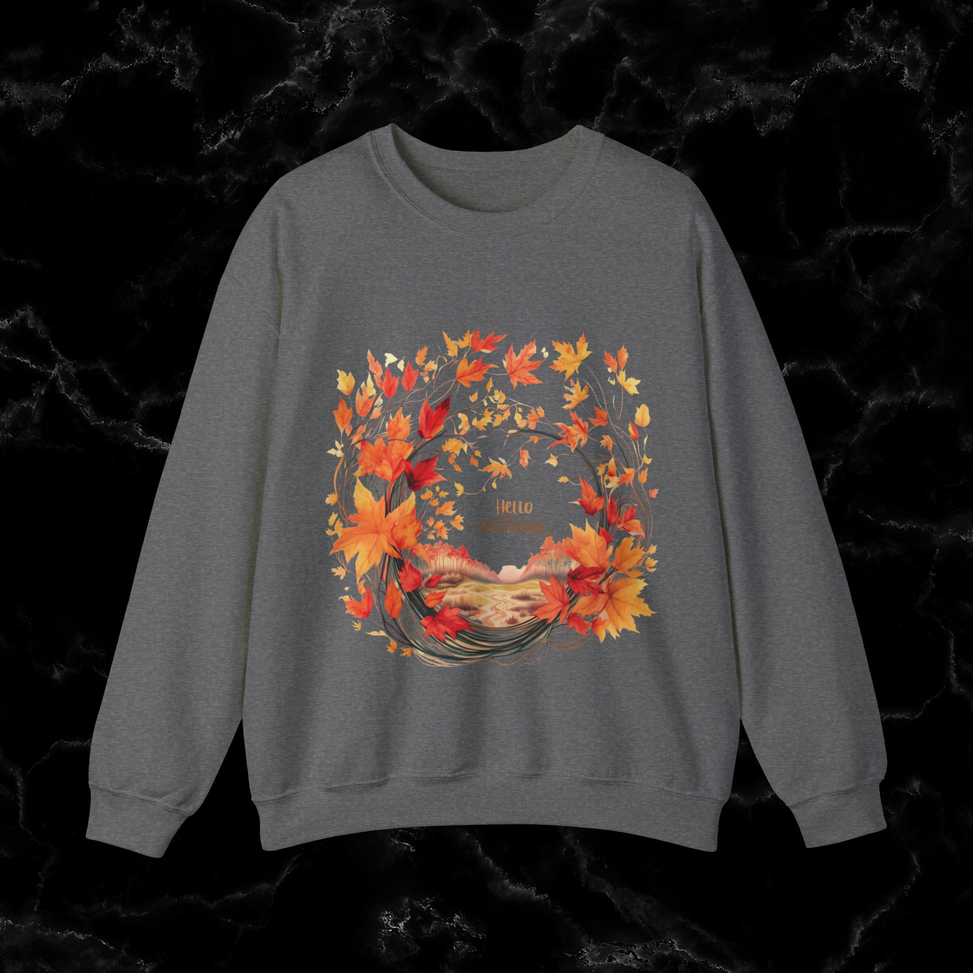 Hello Autumn Sweatshirt | Fall Design - Fall Seasonal Sweatshirt - Cottagecore Fall Sweatshirt S Graphite Heather 