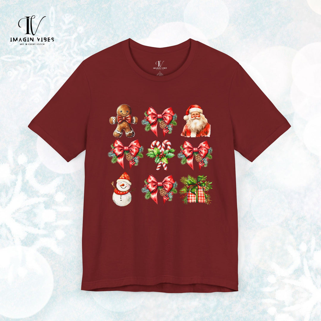 Christmas Unisex Tee Festive Santa Gingerbread Snowmen T-Shirt Printify Cardinal XS