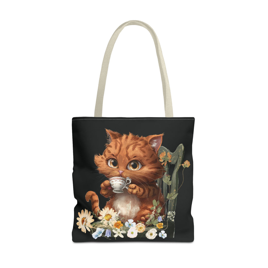 Purrfect Tea Party: Floral Cat Tote Bag Bags Printify 18" × 18'' Beige