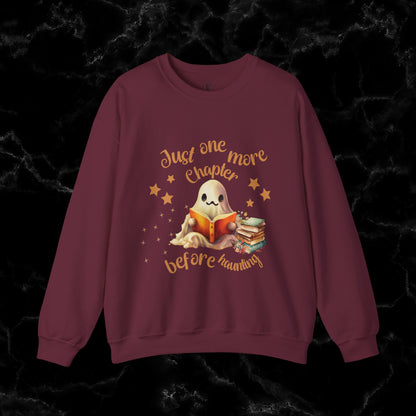 Just One More Chapter Sweatshirt | Book Lover Halloween Sweater - Librarian Sweatshirt - Halloween Student Sweater - Halloween Ghost Book Ghost Sweatshirt S Maroon 