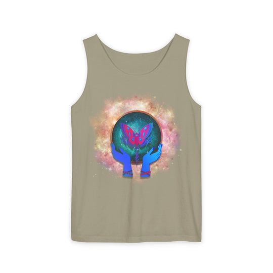 Cosmic Butterfly Unisex Tank Top - Mystical and Spiritual Tank Top Printify Sandstone S