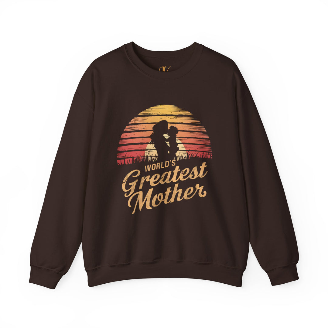 Mother & Child Sunset Silhouette Sweatshirt - World's Greatest Mother Sweatshirt Printify S Dark Chocolate