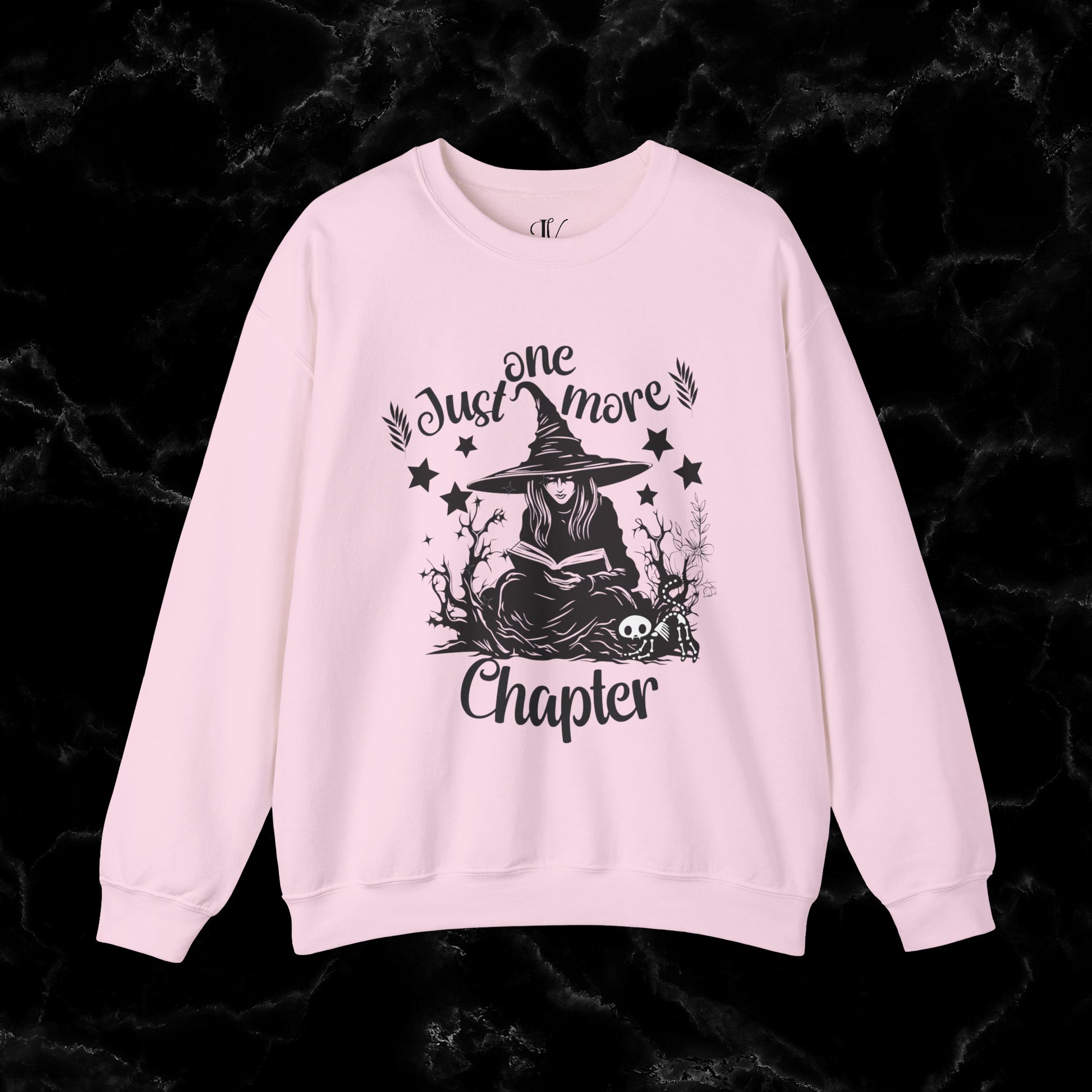One More Chapter Sweatshirt - Book Lover Gift, Librarian Shirt, Reading Witch - Cozy Sweatshirt for Book Lovers Halloween Sweatshirt S Light Pink 