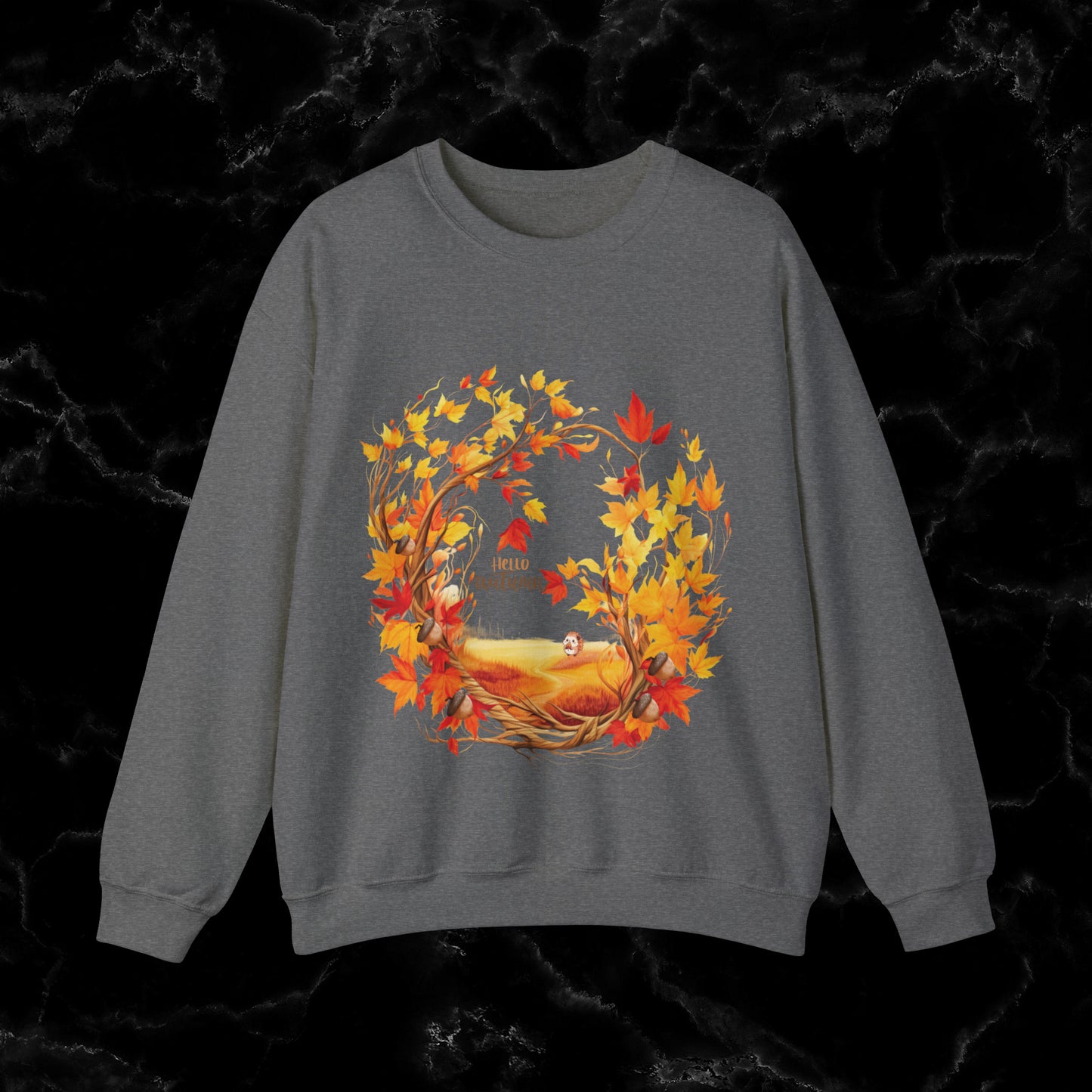 Hello Autumn Sweatshirt | Fall Design - Fall Seasonal Sweatshirt - Beauty Of Autumn Sweatshirt S Graphite Heather 