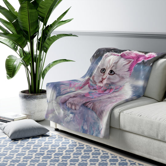 Sherpa Fleece Blanket - Cozy Kitten Winter Theme Home Decor Printify