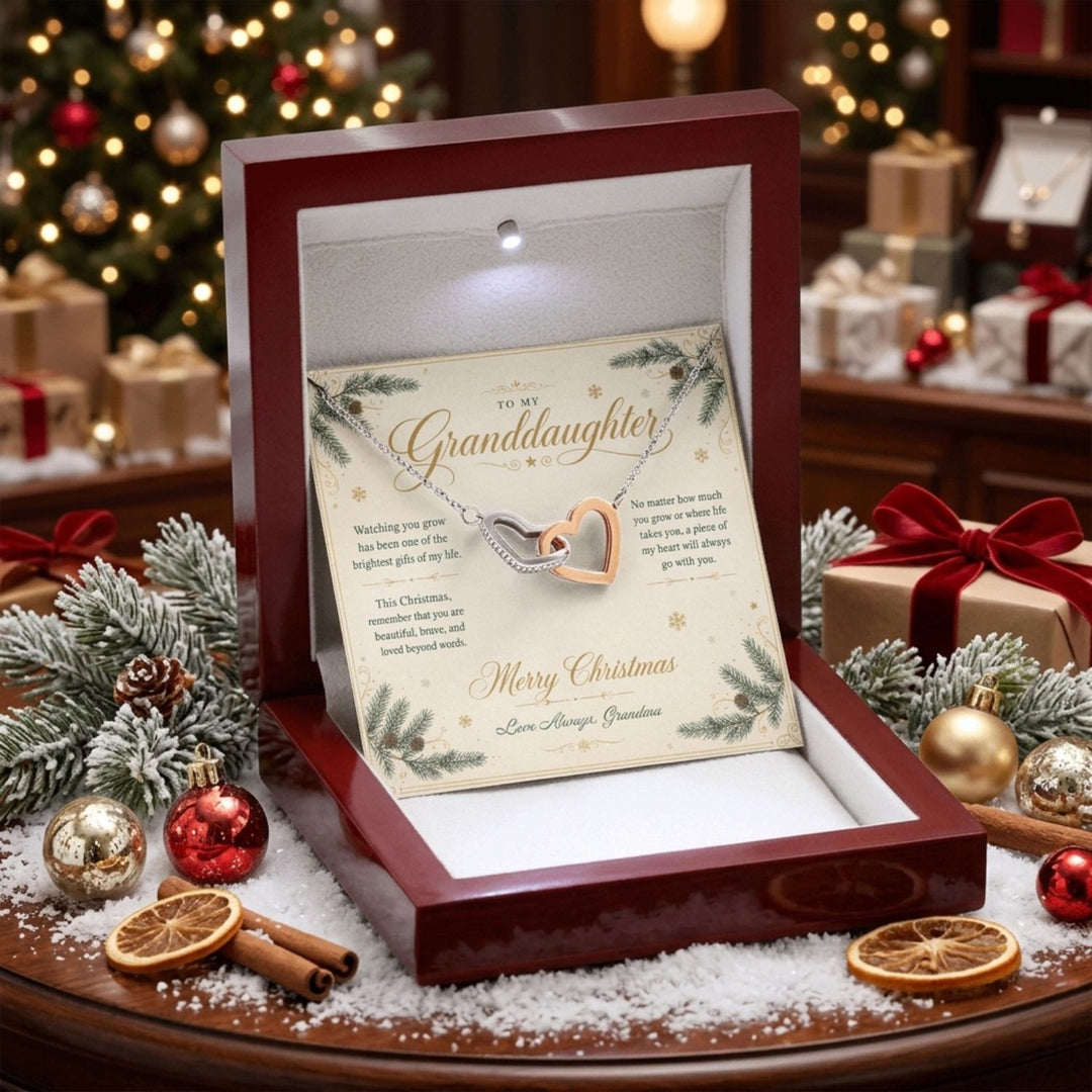 To My Granddaughter – Christmas Interlocking Hearts Necklace