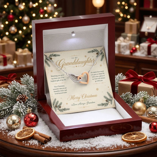 To My Granddaughter – Christmas Interlocking Hearts Necklace