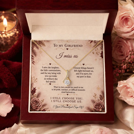 To My Girlfriend – I Miss Us Alluring Beauty Necklace in a gift box, an ideal apology gift for girlfriend.