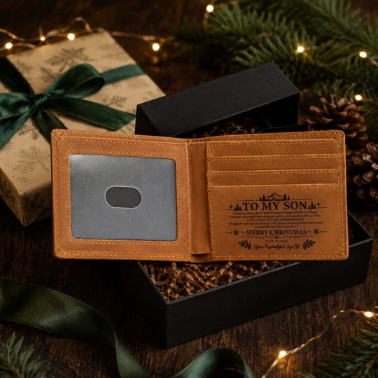 To My Son personalized Christmas engraved leather wallet for son, a perfect Christmas gift for son wallet.