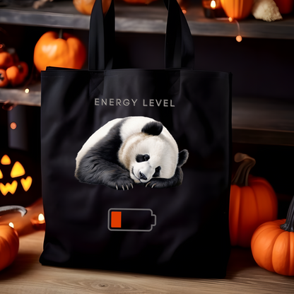 Panda Love Delivered: Cute Panda Tote Bag, Perfect Gift for Panda Lover | Polyester Canvas Tote Panda Bag with Energy Level and Sleeping Panda Designs Accessories   