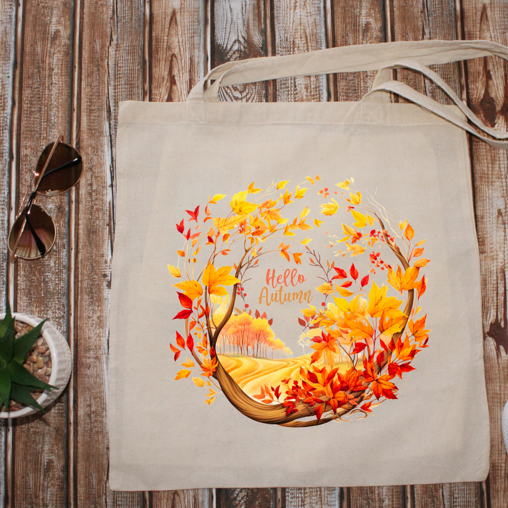 Fall Tote Bag | Hello Autumn Tote Bag | Autumn Shopping Bag | Woven Tote Bag | Eco-Friendly Bags   
