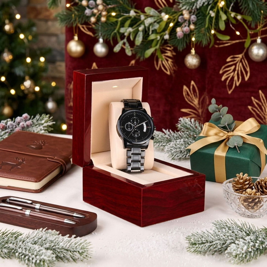 To My Husband – Personalized Christmas Engraved Black Watch