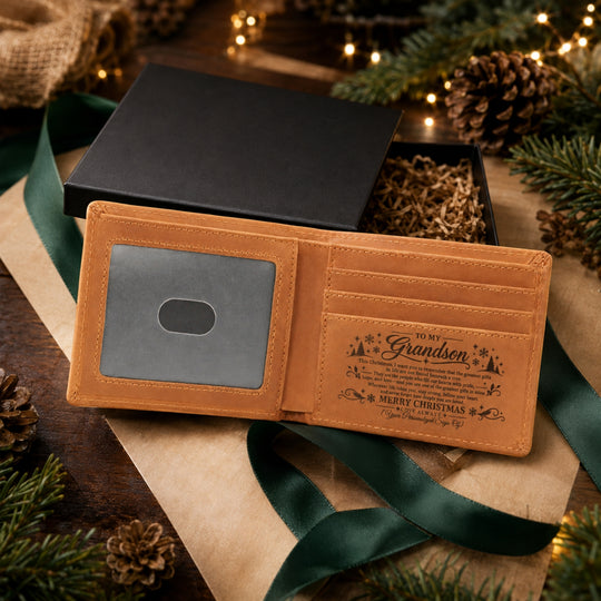 To My Grandson – Personalized Christmas Engraved Wallet