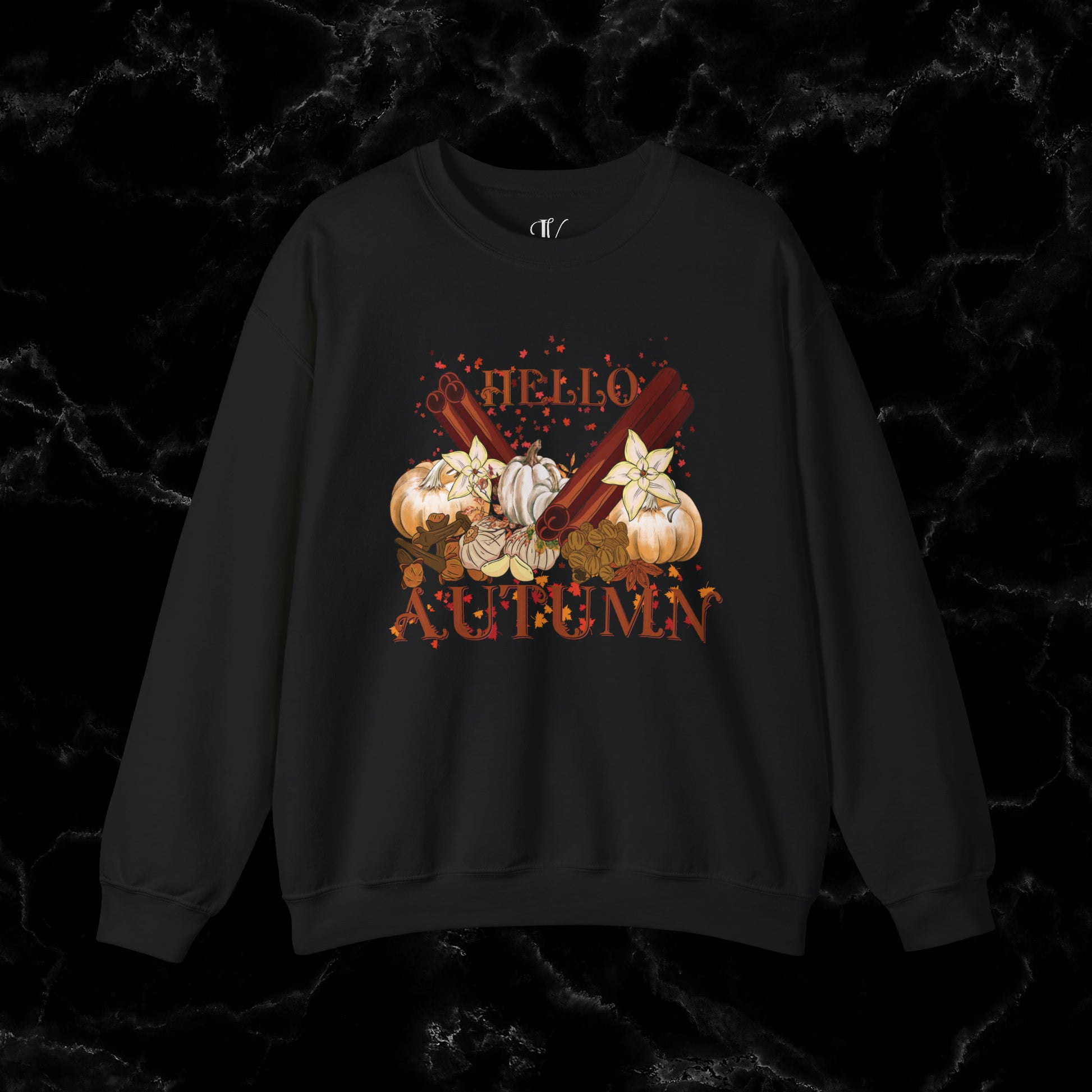 Hello Autumn Jumper | Pumpkin Spices Leaves Sweatshirt - Fall Fashion Sweatshirt S Black 
