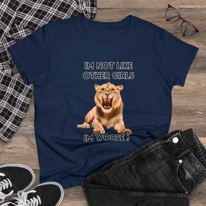 Angry Lion Funny T-Shirt - I'm Not Like Other Girls T-Shirt Navy S 