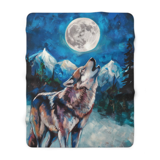 Sherpa Fleece Blanket - Wolf Howling at the Moon Home Decor Printify 60" × 80"