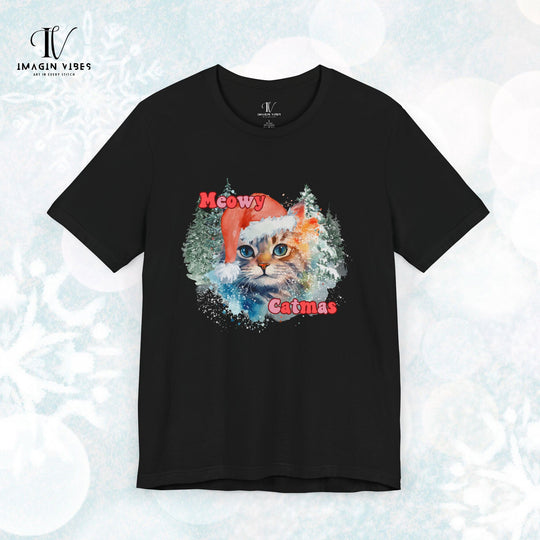 Meowy Catmas: Watercolor Cat Christmas T-Shirt