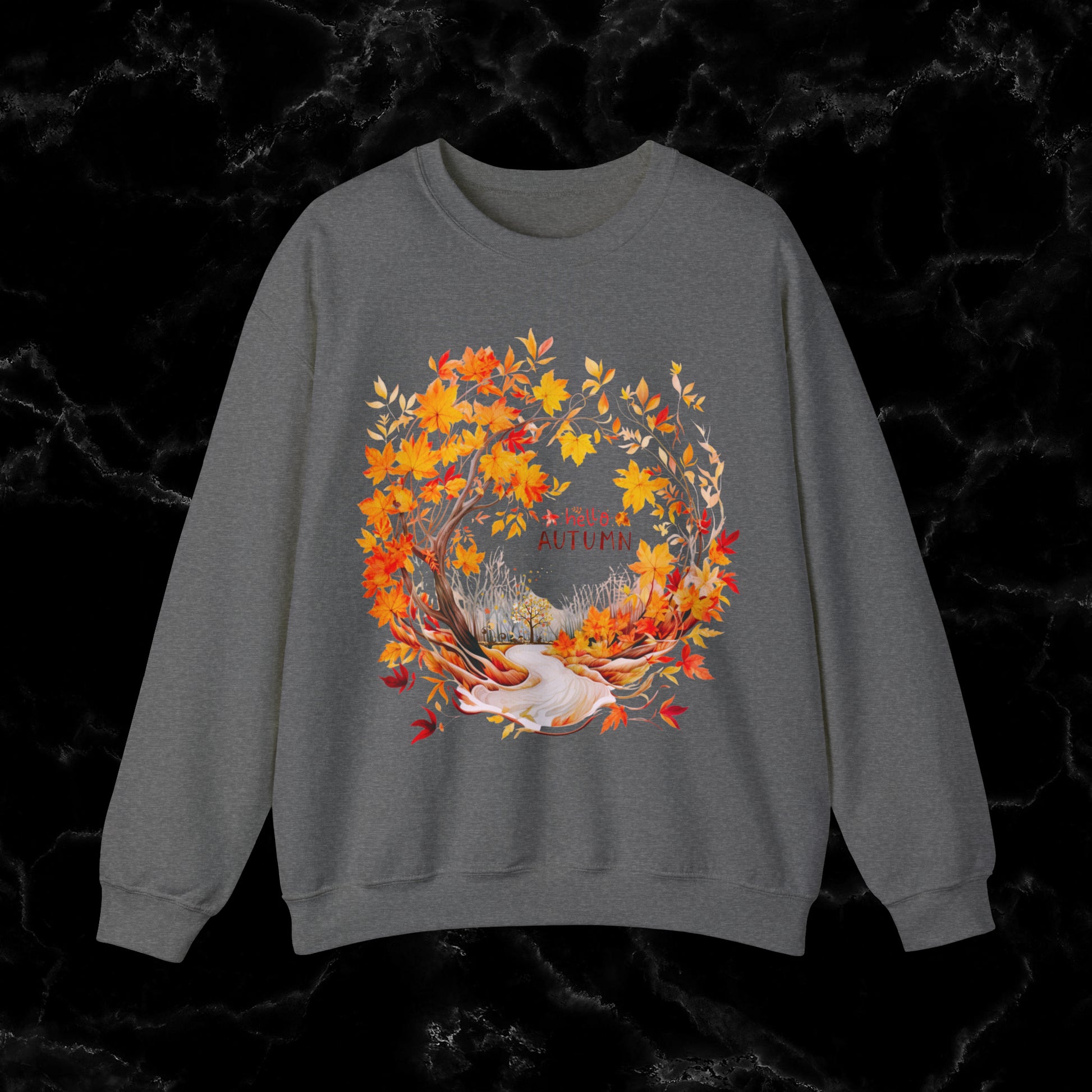 Hello Autumn Sweatshirt | Fall Design | Fall Seasonal Sweatshirt | Autumn Design For Fall Lover Sweatshirt S Graphite Heather 