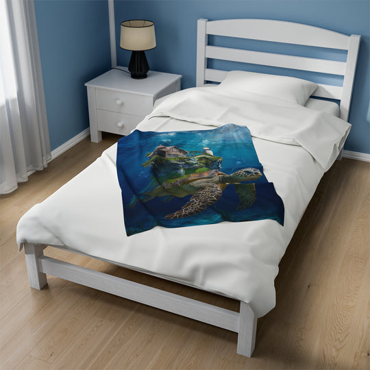 Plush Blanket - Turtle Carrying a World Fantasy All Over Prints Printify