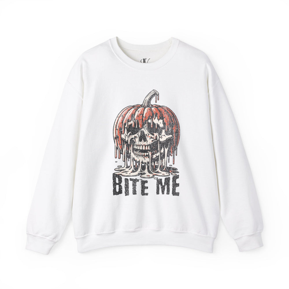 Halloween Crewneck Sweatshirt - Bite Me Pumpkin Skull