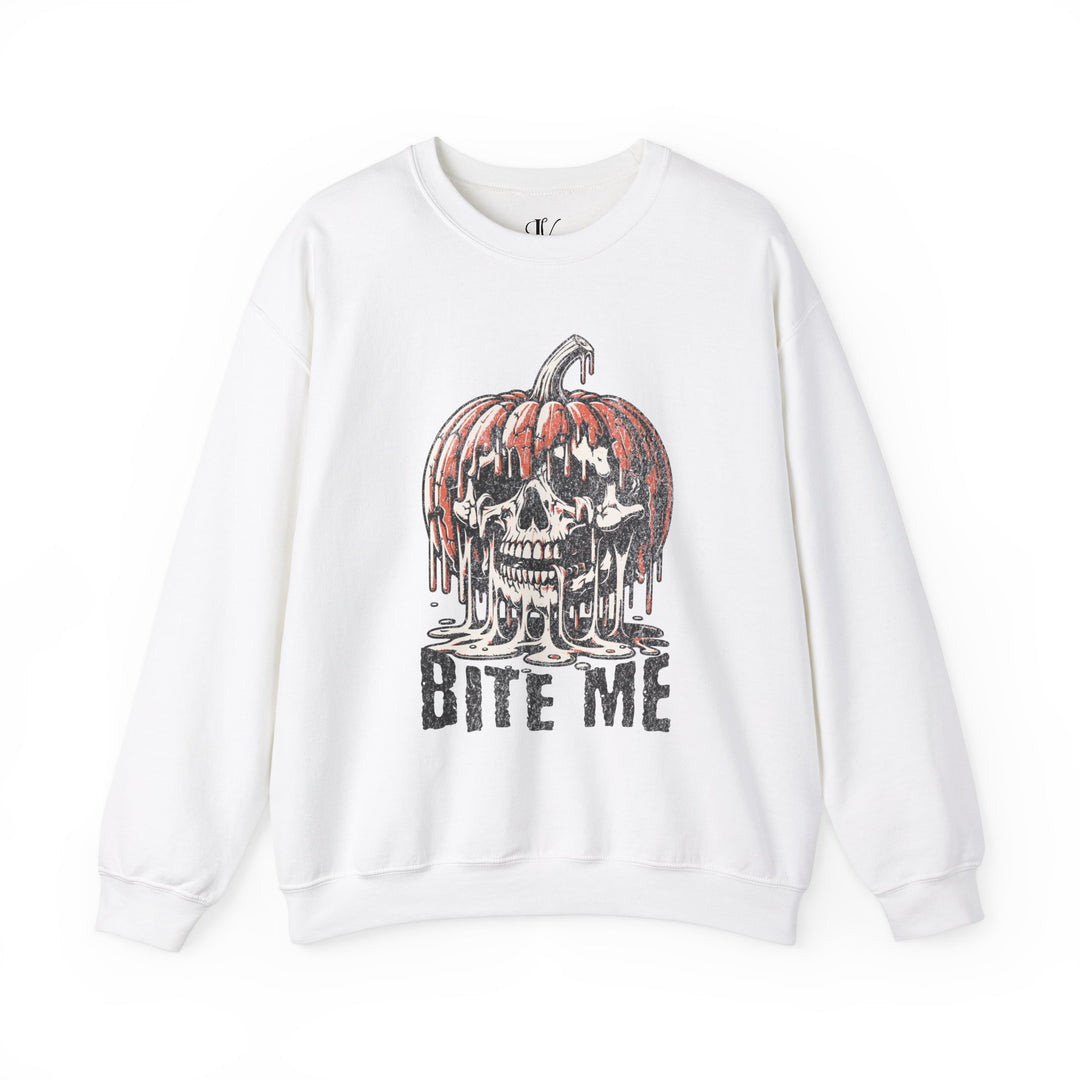 Halloween Crewneck Sweatshirt - Bite Me Pumpkin Skull