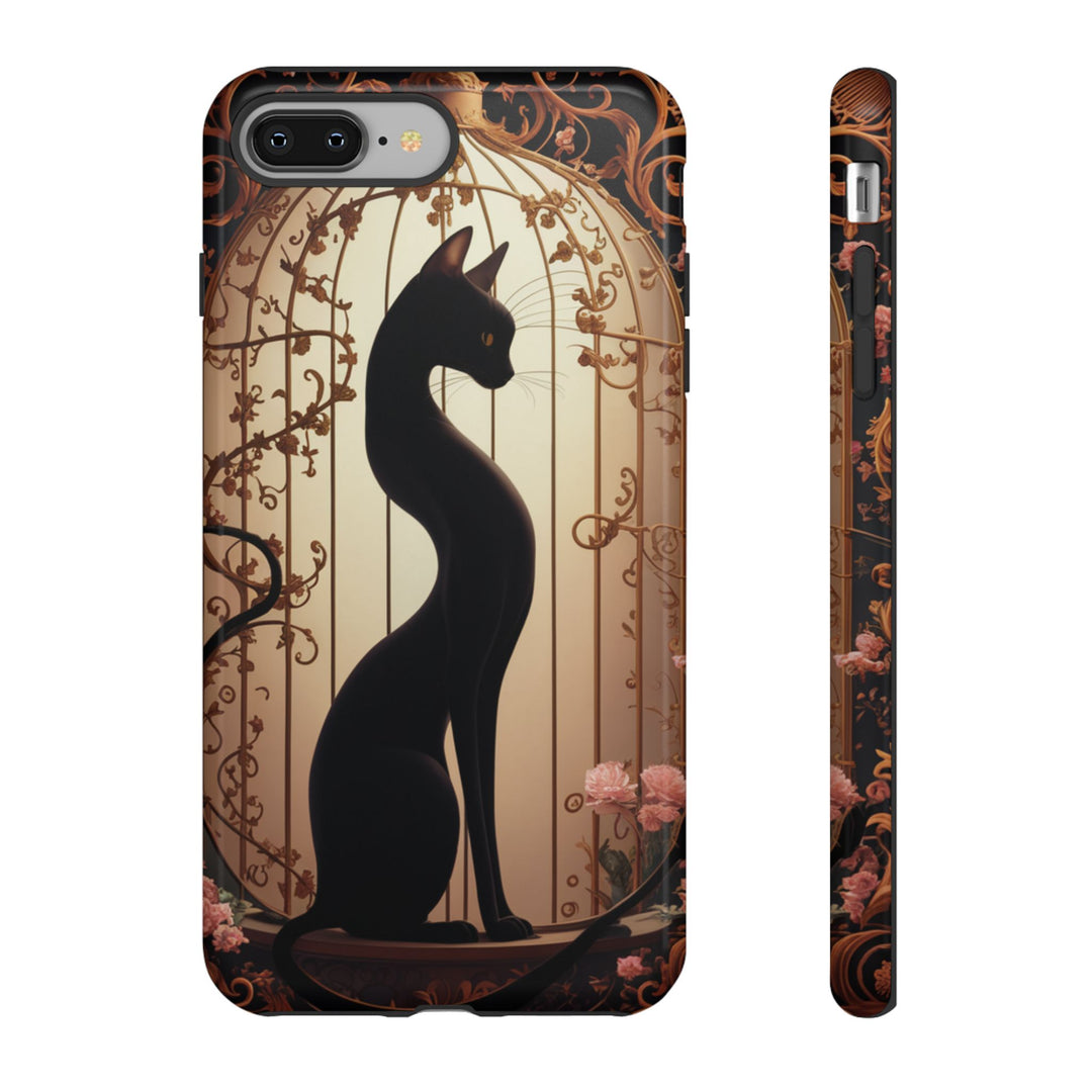 Gothic Tough Cases with Black Cat and Roses Phone Case Printify