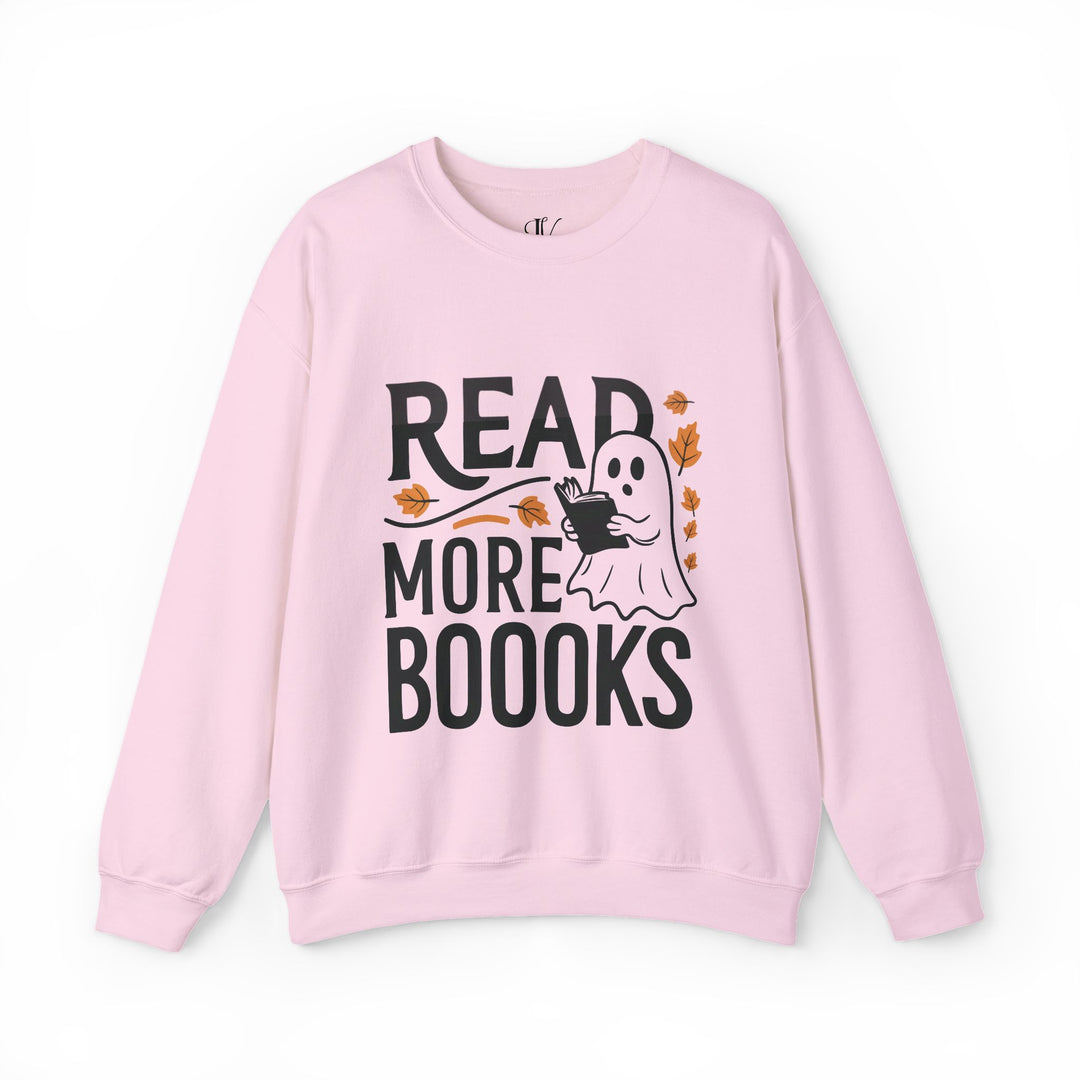 Bookworm Ghost: Spooky Halloween Sweatshirt Sweatshirt Printify S Light Pink