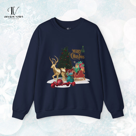 Imagin Vibes Merry Christmas Sweatshirt: Stylish Reindeer Design Sweatshirt S Navy 