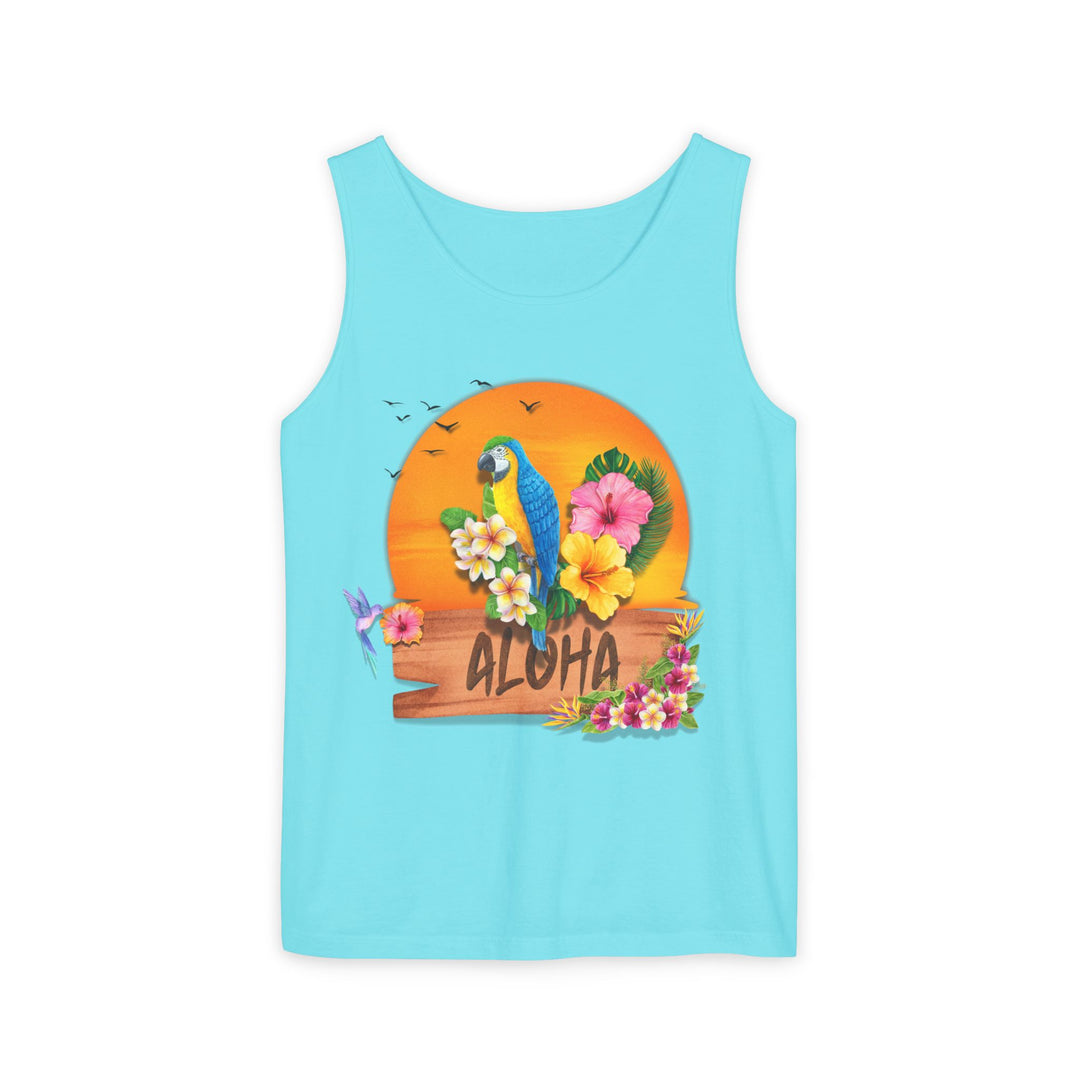 Tropical Parrot Aloha Tank Top Tank Top Printify Lagoon Blue XS