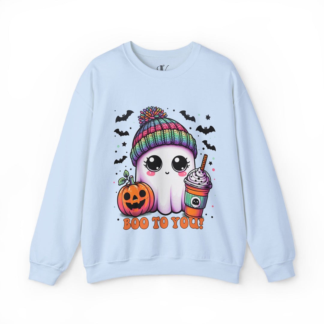 Cute Ghost Boo to You Halloween Sweatshirt Sweatshirt Printify S Light Blue