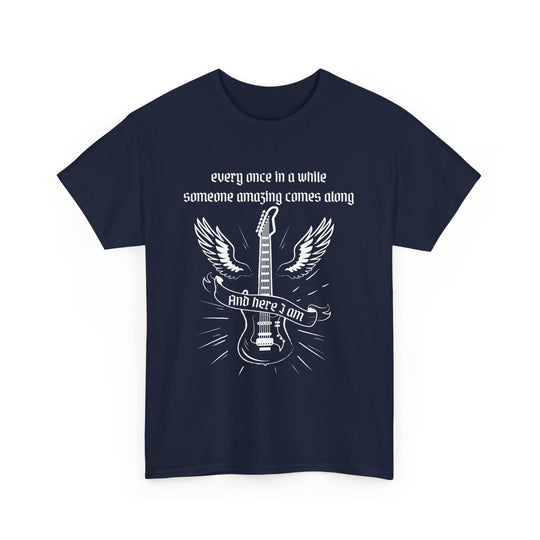 Unisex Tee - Rock n' Roll Guitar Wing - 'EVERY ONCE' T-Shirt Printify Navy S