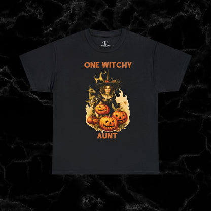One Witchy Auntie Cotton T-Shirt - Cool Aunt, Aunt Halloween, Perfect Gift for Aunts T-Shirt Black S 