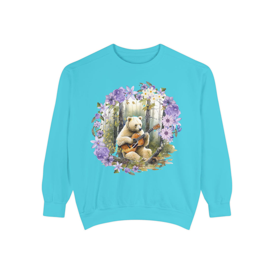 Bear Playing Violin Sweatshirt Sweatshirt Printify Lagoon Blue 3XL