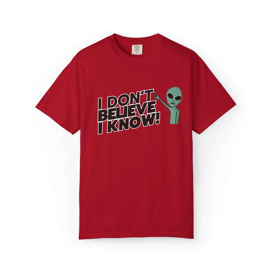 Unisex UFO T-Shirt - I Don't Believe, I Know Alien Tee T-Shirt Printify Red S