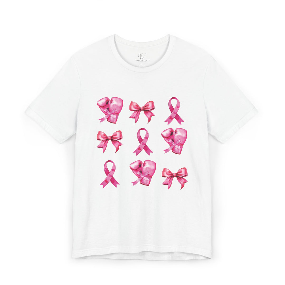 Pink Ribbons And Boxing Gloves Breast Cancer Support T-Shirt