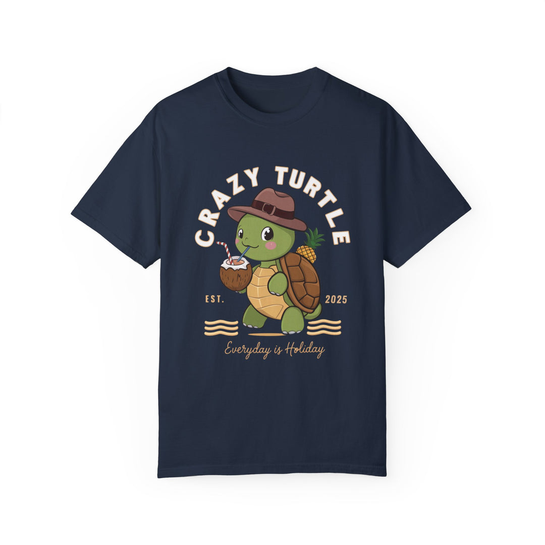 T-shirt - Crazy Turtle with Coconut Drink T-Shirt Printify Navy S