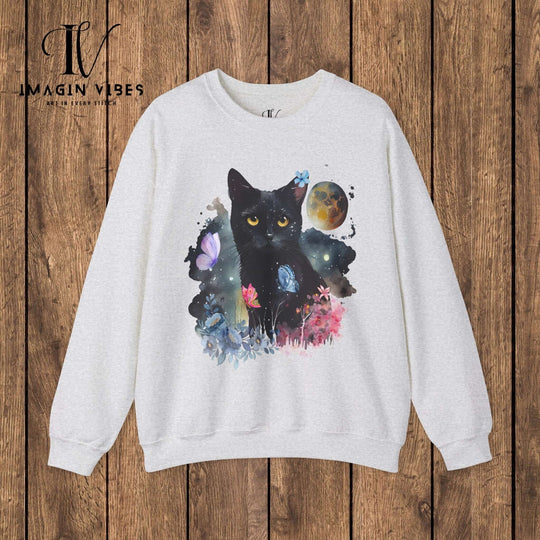 Imagin Vibes: Floral Cat & Butterflies Sweatshirt Sweatshirt S Ash 